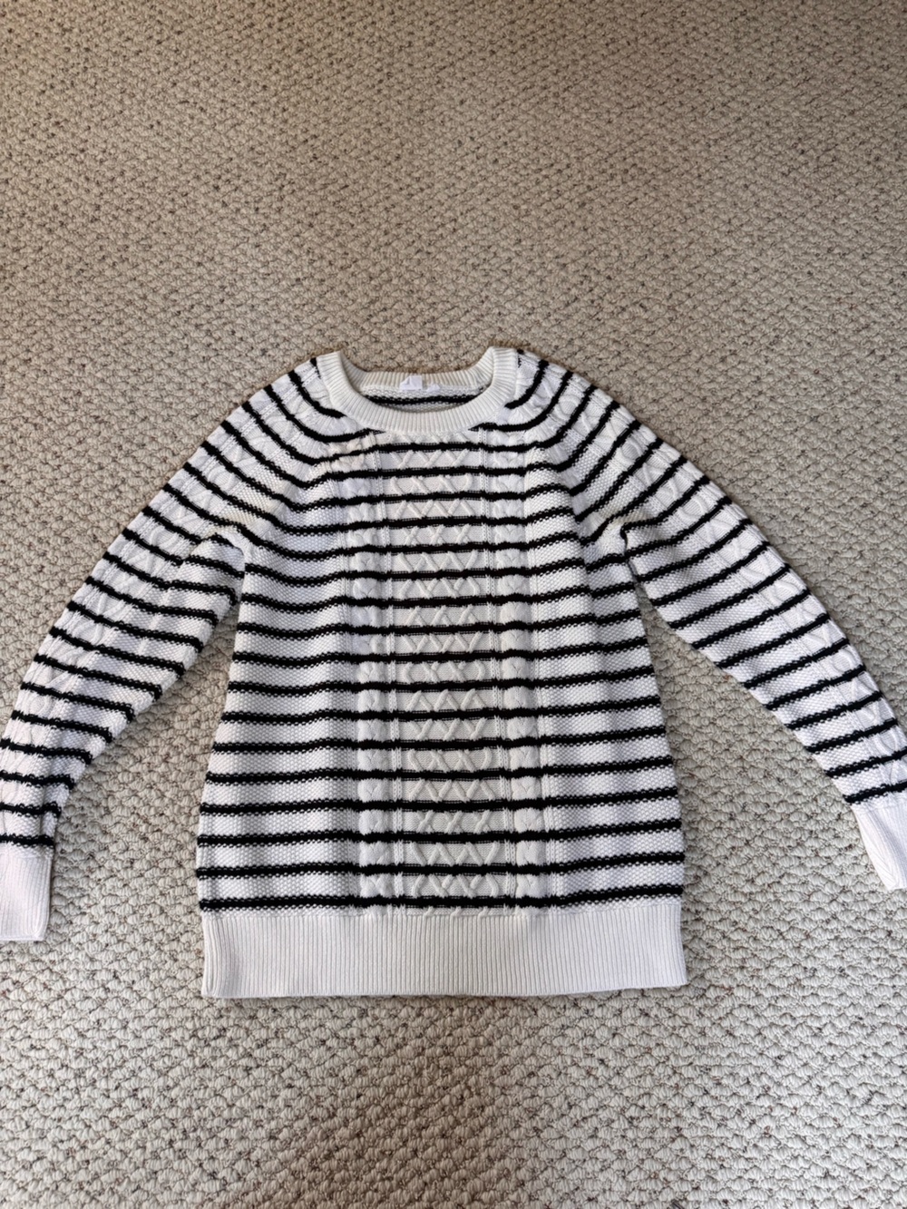 Gap 100% Cotton Striped Cable-Knit Crewneck Sweater - White/Black 0030